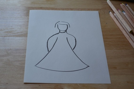 Vorzeichnung Frauenfigur mit Kleid