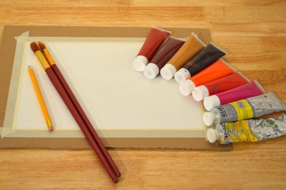Pinsel, Bleistift, Farben, Papier